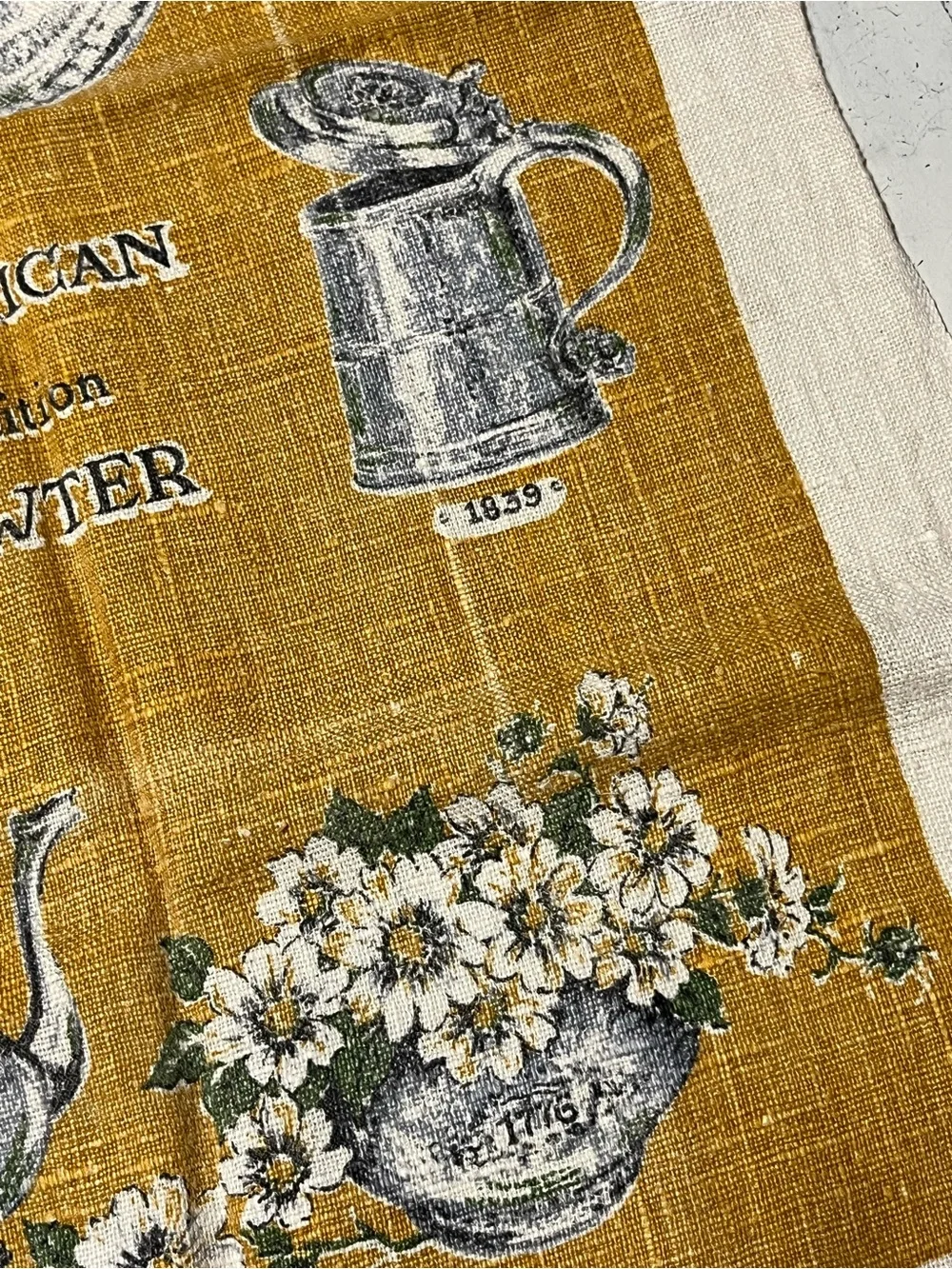 Vintage Kay Dee 100% Linen Hand Printed American Tradition Pewter Tea Towels